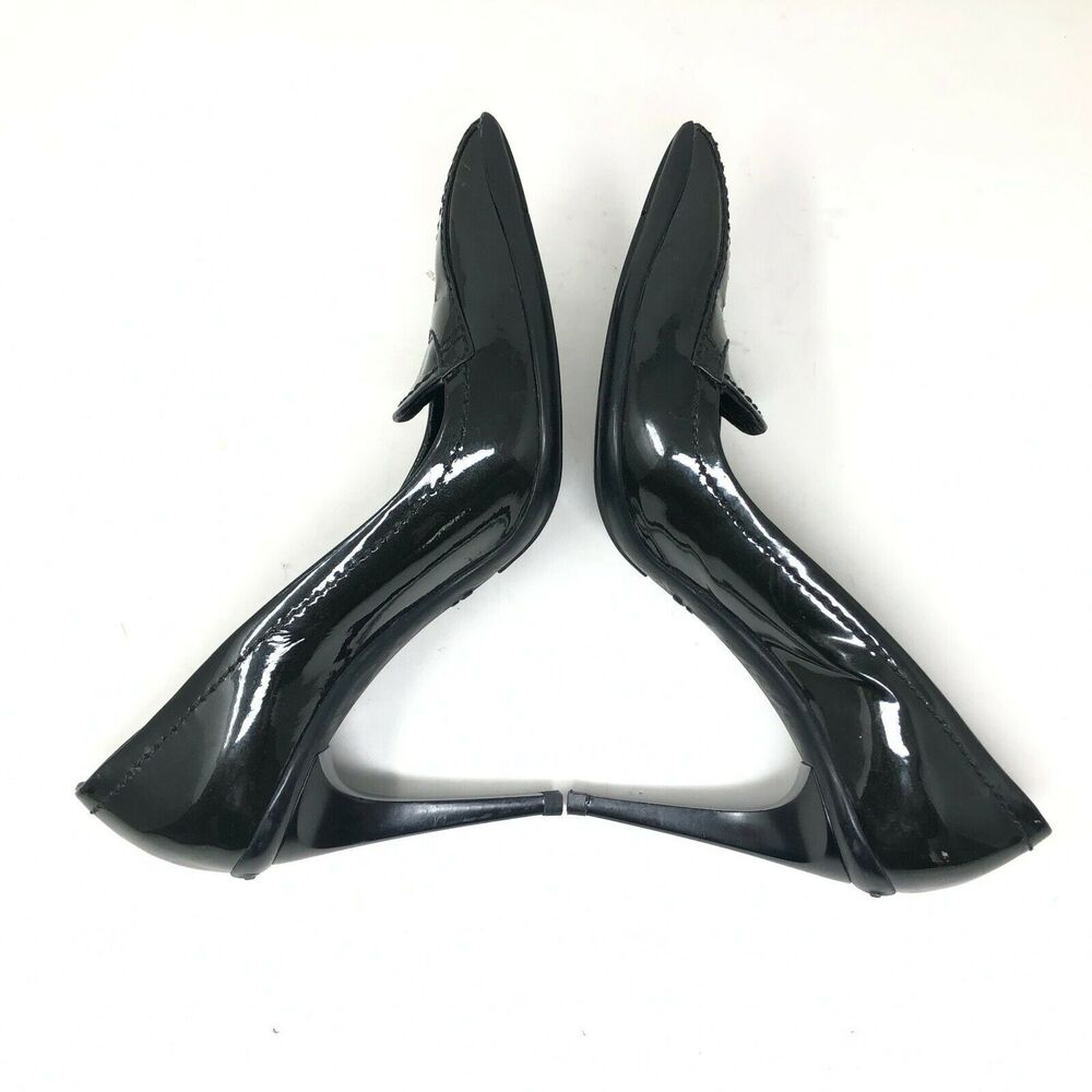 Miu Miu Women's Size 35.5 Pointed Toe Black Patent Leather Penny Loafer Heel - Picture 7 of 9